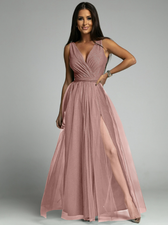 V-Neck Waist Slim Split Big Swing Shiny Dress S / Champagne. Dresses