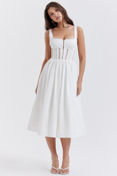 White Lace Trim Midi Dress - View 2