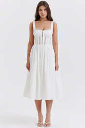 White Lace Trim Midi Dress - View 3