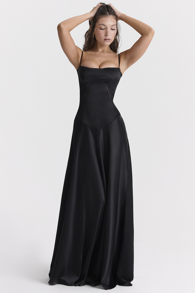 Anabella Black Lace Up Maxi Dress 5