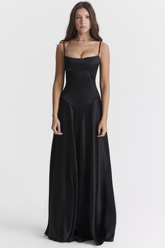 Anabella Black Lace Up Maxi Dress 3