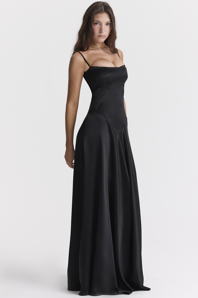 Anabella Black Lace Up Maxi Dress 4