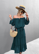 Elegant Lace-Up One-Shoulder Long Dress L / Wine Red
