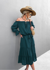 Elegant Lace-Up One-Shoulder Long Dress Xl / Black