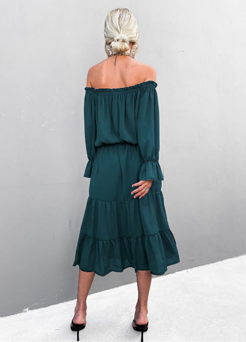 Elegant Lace-Up One-Shoulder Long Dress Xl / Dark Green