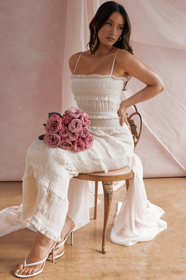 Tulle Square Neck Tiered A-Line Maxi Dress