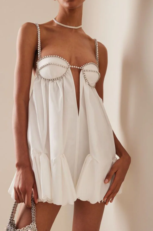 Crystal Trim Sweetheart Cut Out Bubble Hem Mini Dress