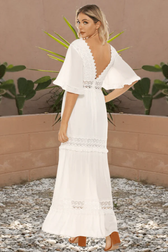 Lace Trim V-Neck Short Sleeve Tiered Maxi Dress 2