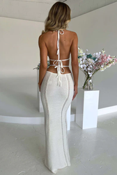Crochet Knit Halter Neck Cut Out Mermaid Maxi Dress 2