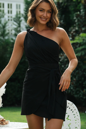 One Shoulder Knot Front Wrap Mini Dress 3
