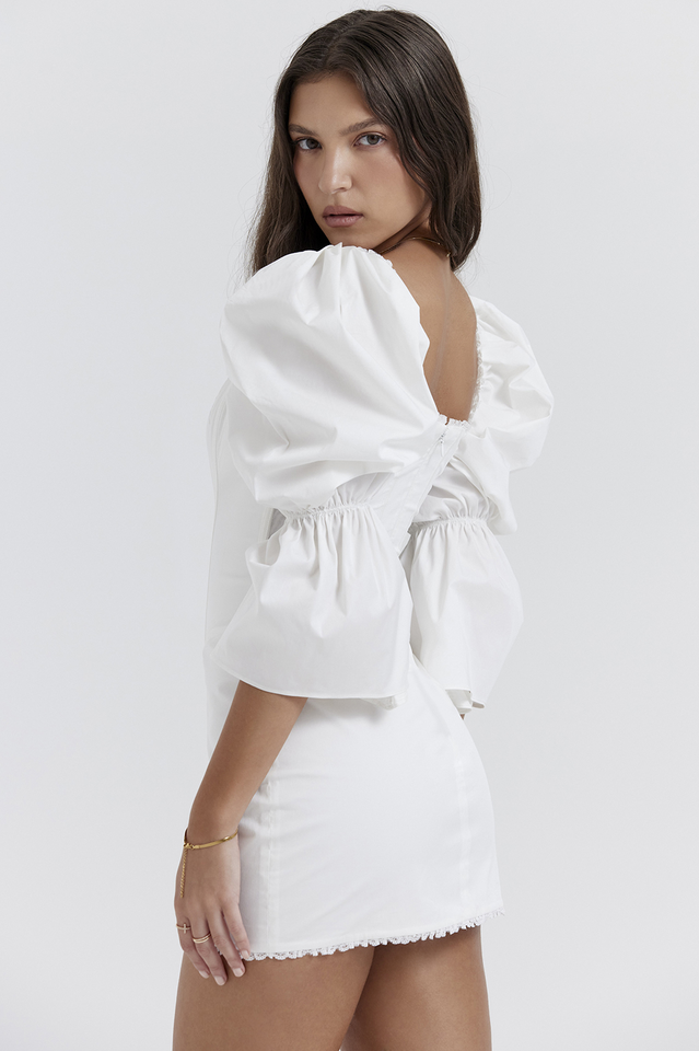 Matilda White Puff Sleeve Corset Dress - View 2