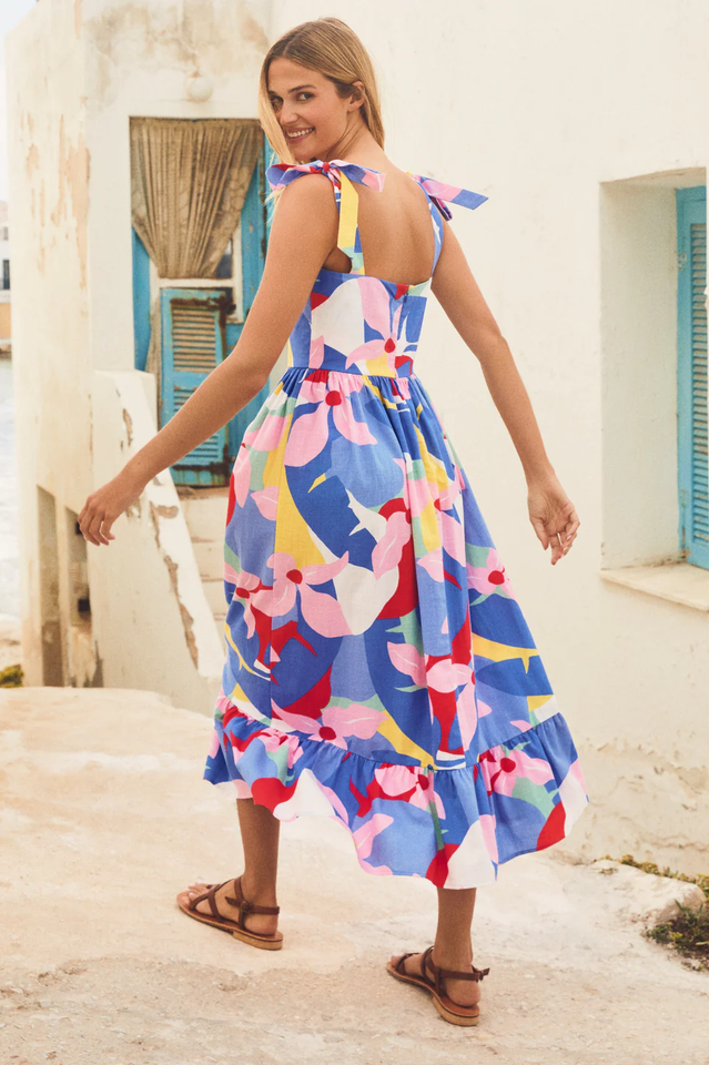 Geometric Print Square Neck Tie Strap Tiered Maxi Dress 10