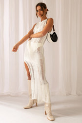 Crochet Knit Sleeveless High Split Maxi Dress 2