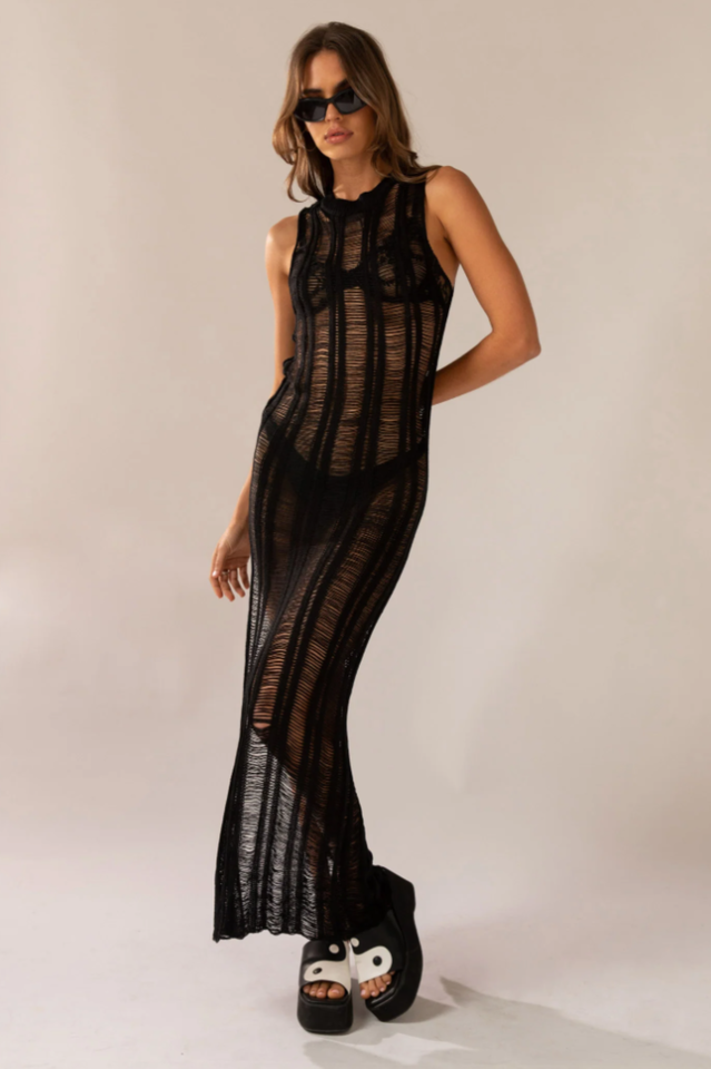 Crochet Knit Sleeveless High Split Maxi Dress 6