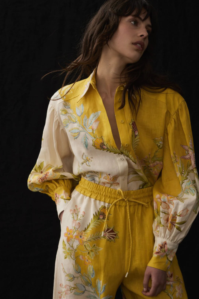 Floral Print Long Sleeve Button Shirt and Wide Leg Pants Two Piece Set 5