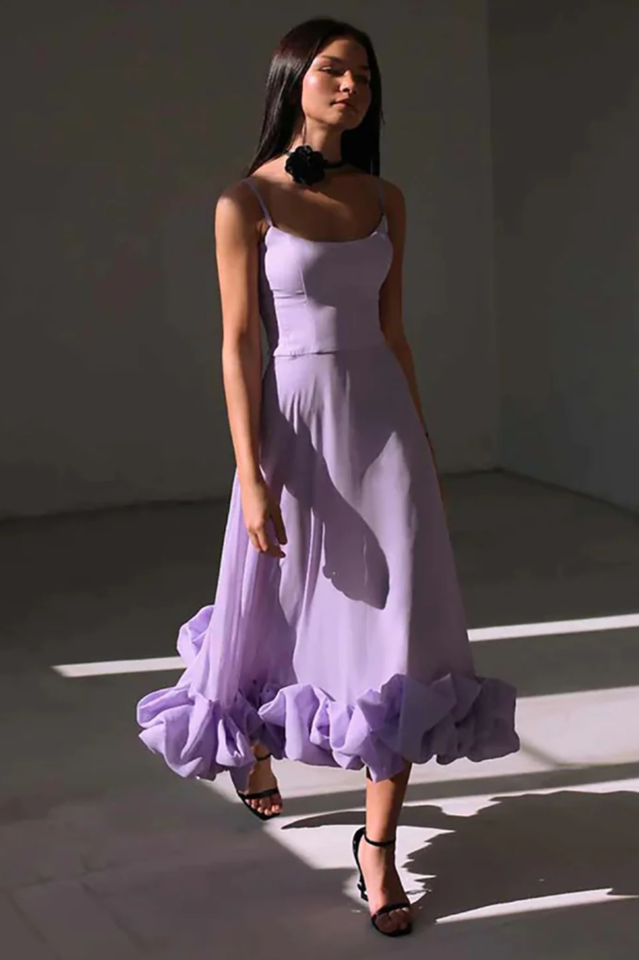 Bustier Flounce Midi Dress