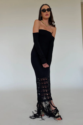 Knit Off Shoulder Long Sleeve Fringe Mermaid Maxi Dress 9