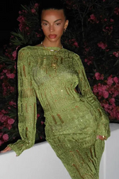 Crochet Knit Boat Neck Long Sleeve High Split Maxi Dress 6