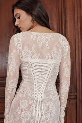 Vintage Cream White Lace Maxi Dress in Cream White - View 7