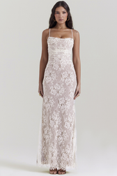 Vintage Cream White Lace Maxi Dress in Cream White - View 2