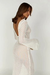 Crochet Knit Halter Neck High Split Maxi Dress 4