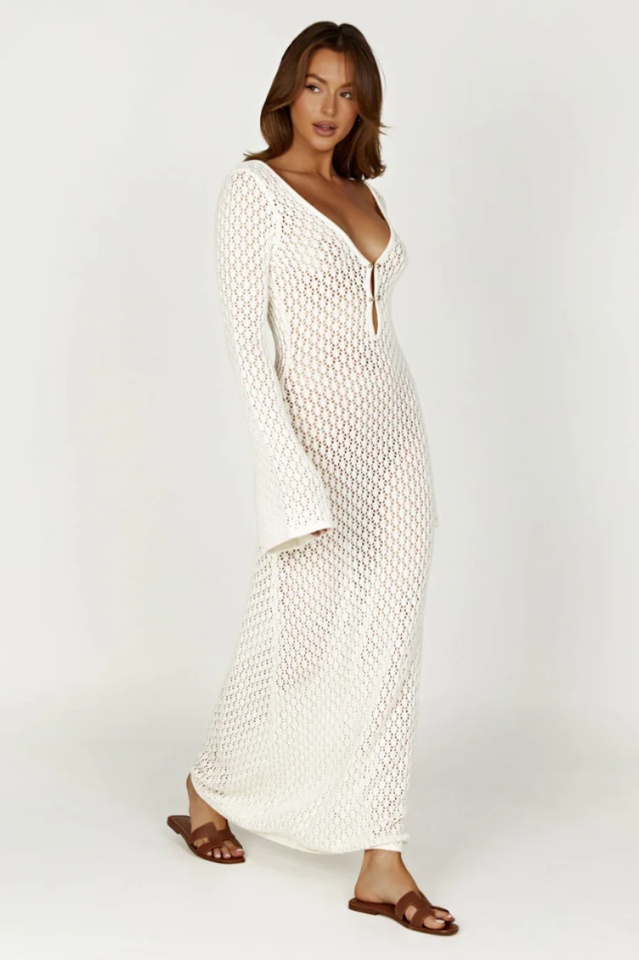 Crochet Knit Halter Neck High Split Maxi Dress 3