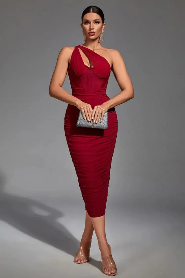Cutout Asymmetric Midi Dress