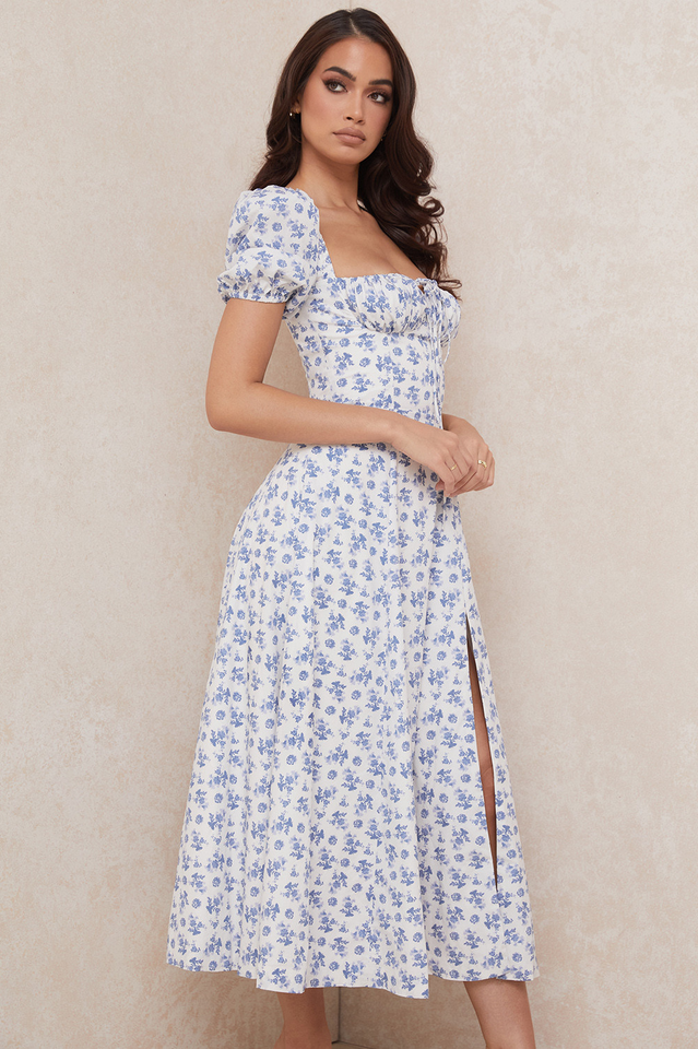 Tallulah Flower Puff Sleeve Midi Dress
