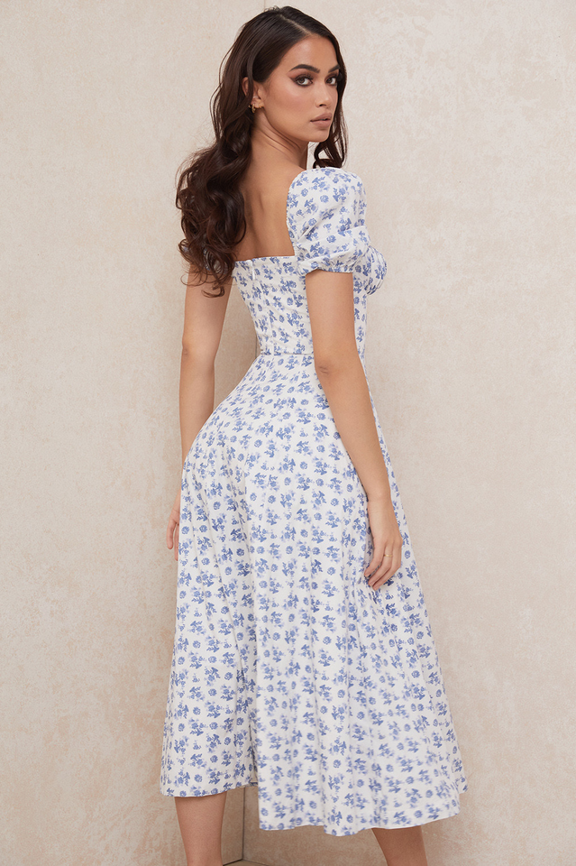 Tallulah Flower Puff Sleeve Midi Dress