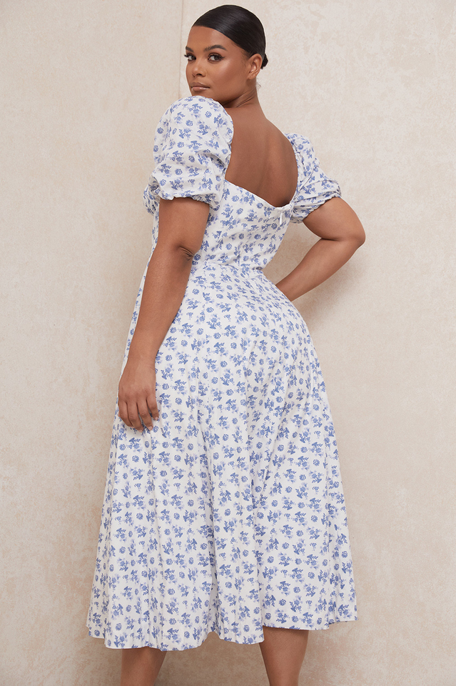Tallulah Flower Puff Sleeve Midi Dress