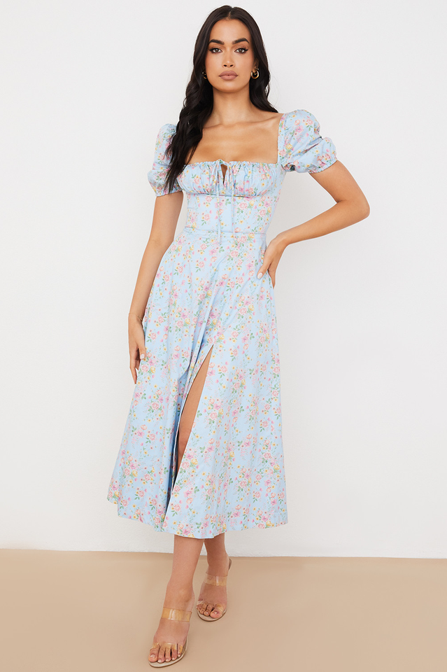 Tallulah Flower Puff Sleeve Midi Dress
