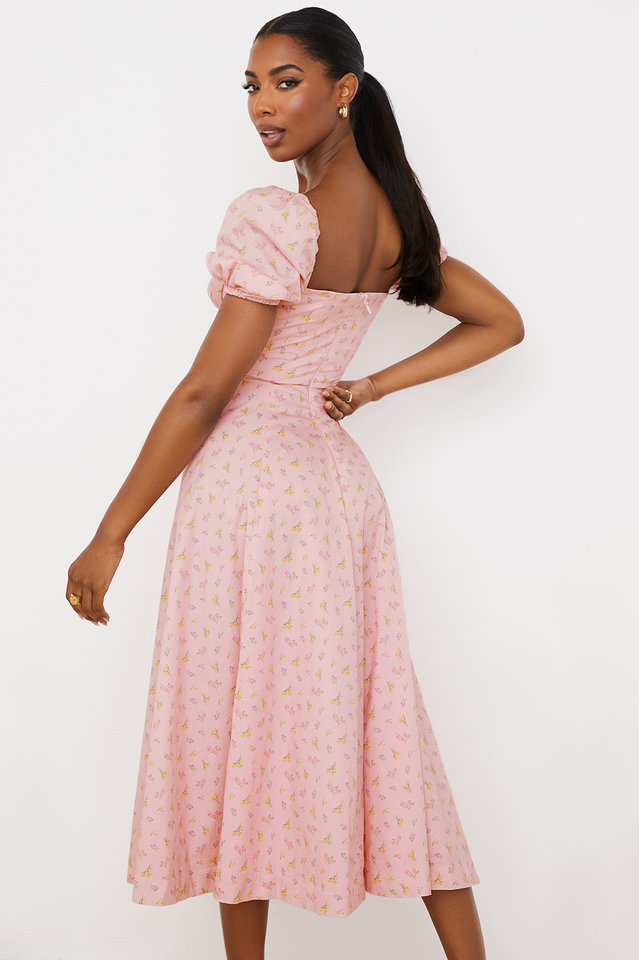 Tallulah Flower Puff Sleeve Midi Dress