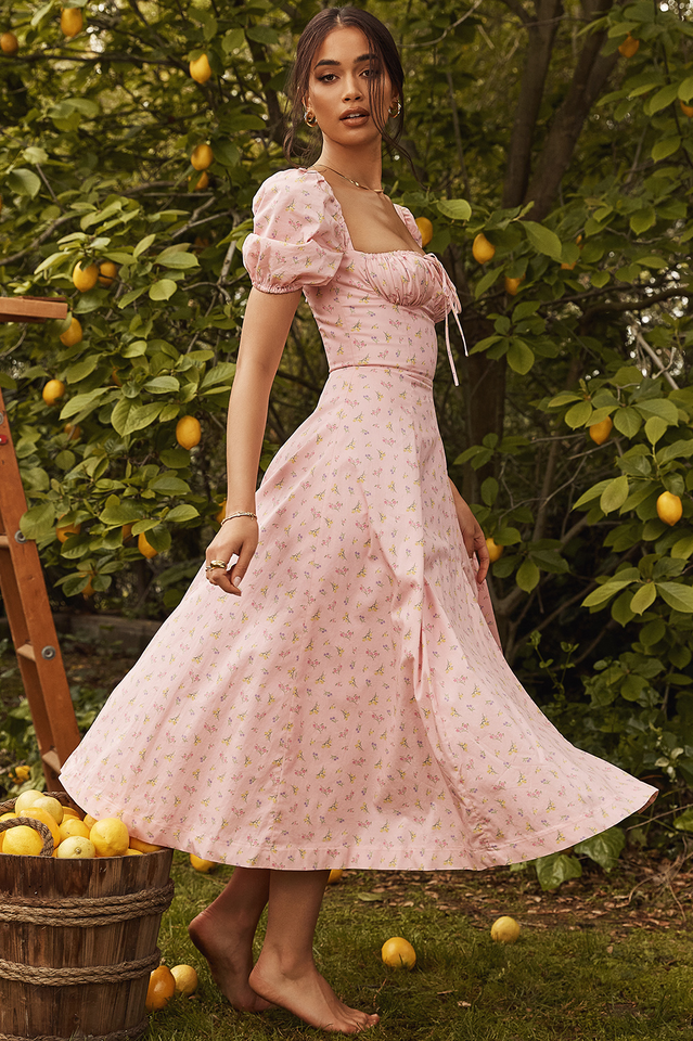 Tallulah Flower Puff Sleeve Midi Dress