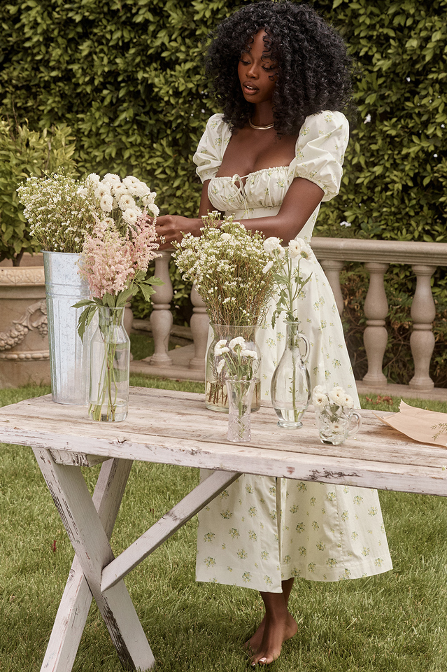 Tallulah Flower Puff Sleeve Midi Dress