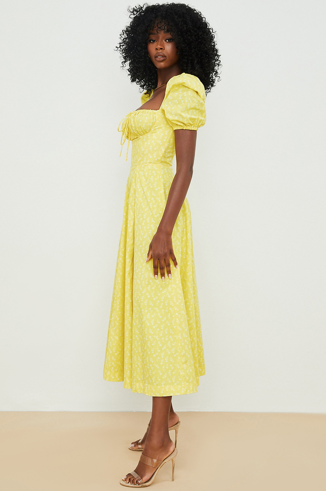 Tallulah Flower Puff Sleeve Midi Dress