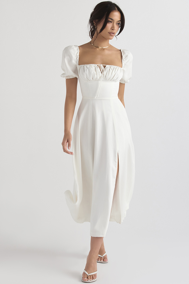 Tallulah Flower Puff Sleeve Midi Dress