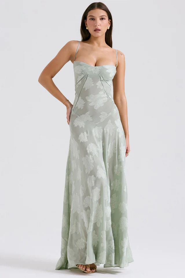 Serena Retro Black Printed Maxi Dress