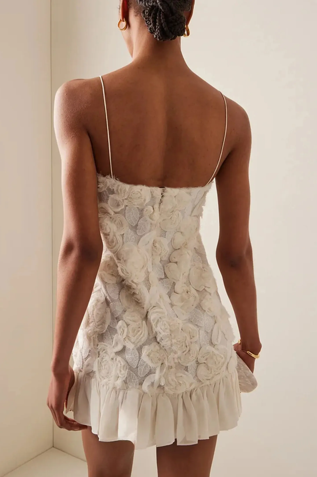 Floral Appliqué Lace Spaghetti Strap Slip Mini Dress 2