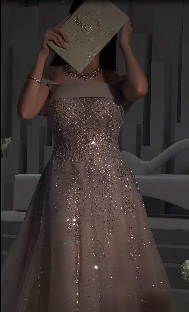 Off-Shoulder Sparkly Long A-Line Prom Dress Sleeveless Fully Sequined Formal Evening Dress