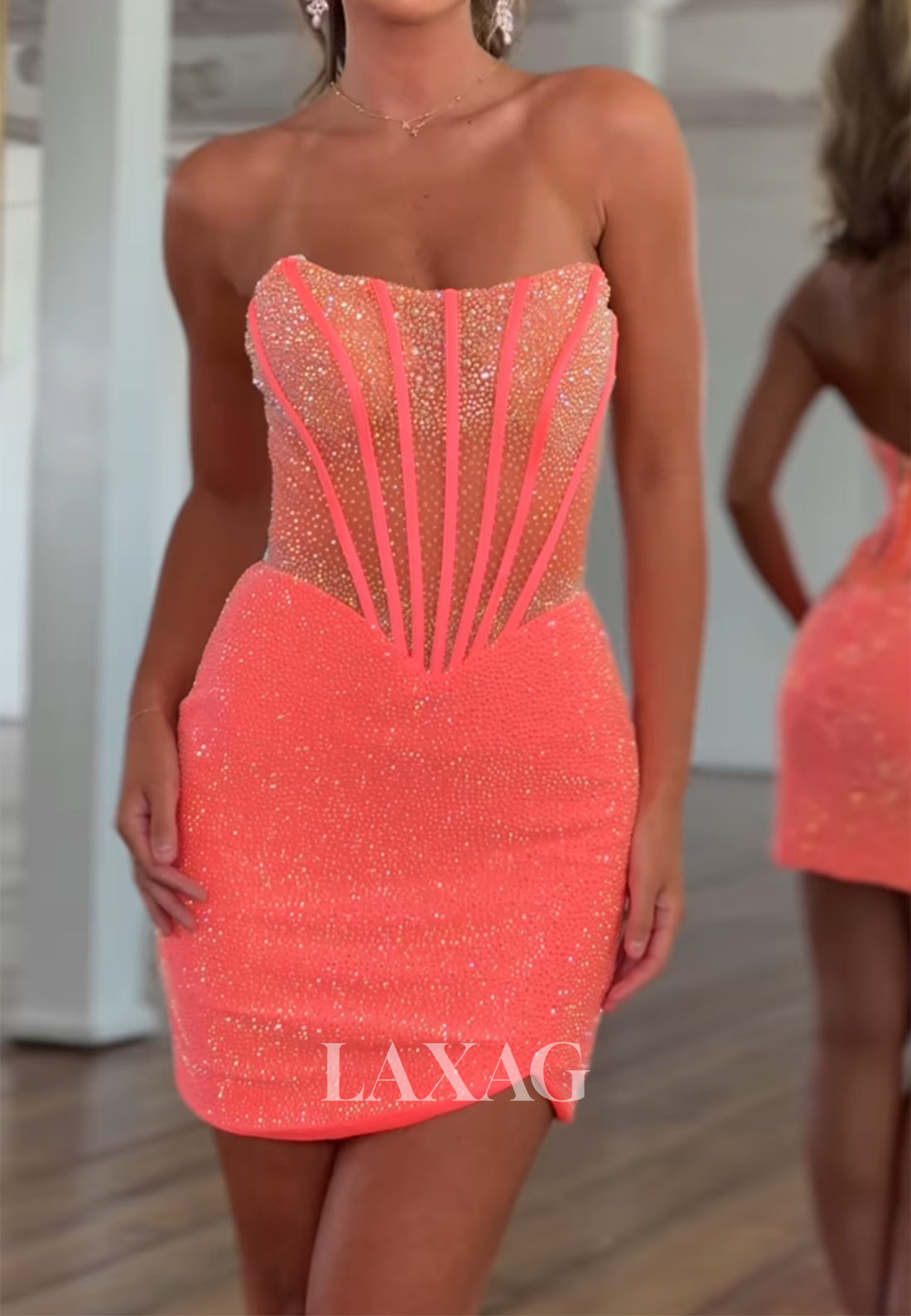 Scoop-Neck Off-Shoulder Sleeveless Fully Beaded Pleated Mermaid Party Homecoming Dress