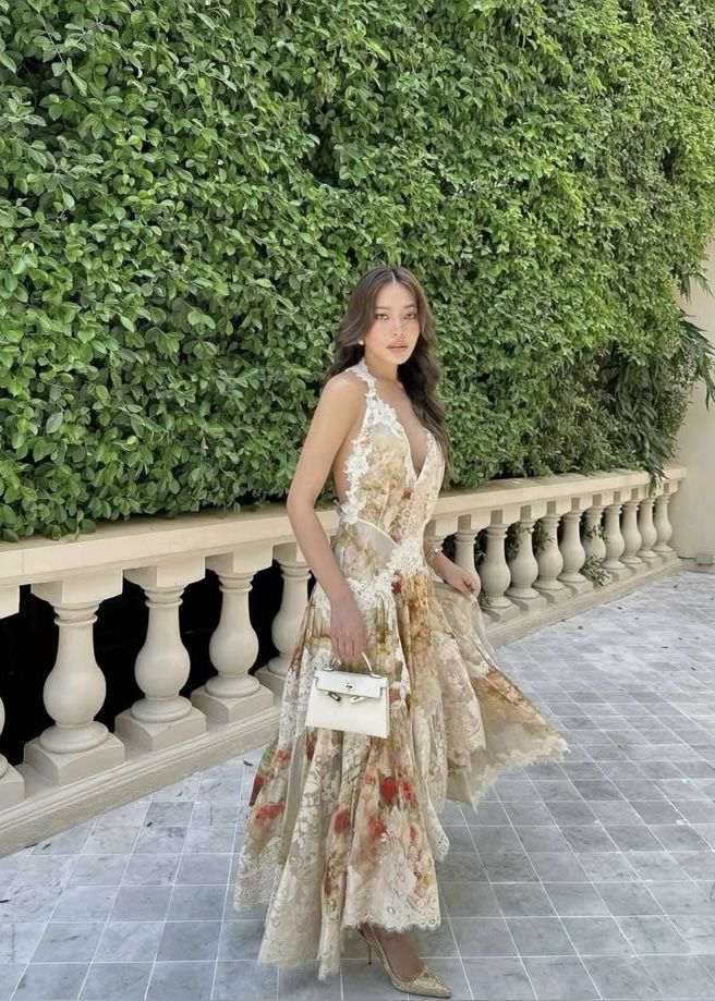 Vintage Halter V Neck Chiffon Print Floral Lace Prom Dress Mermaid Long Party Dress D1025