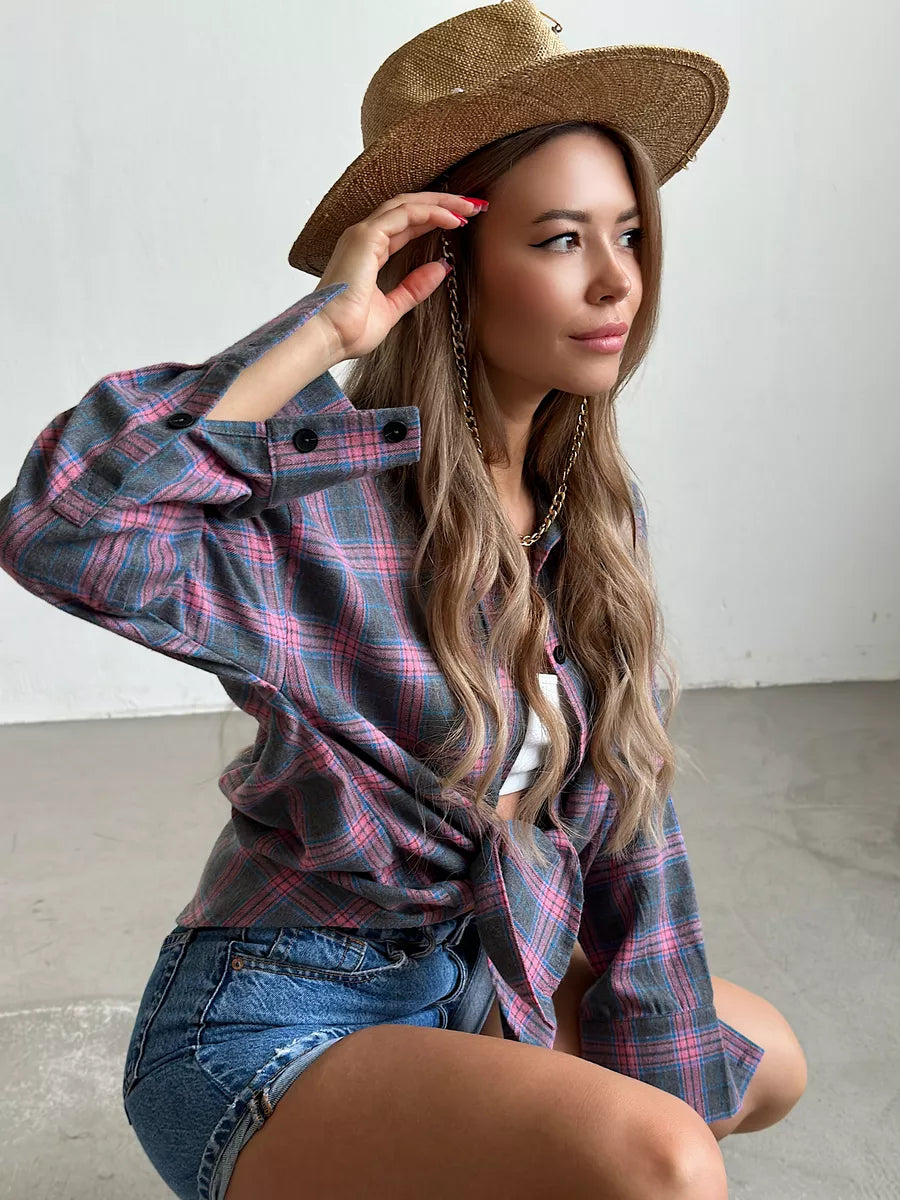 Plaid Long Sleeve Button Front Oversized Flannel Shirt