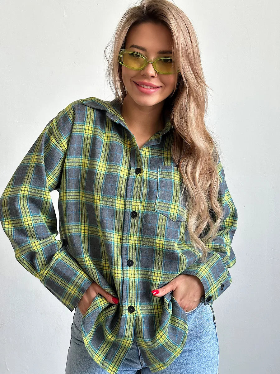 Plaid Long Sleeve Button Front Oversized Flannel Shirt