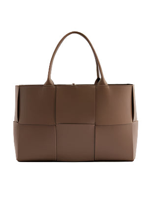 Woven Panel Faux Leather Tote Bag