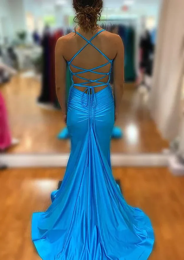 Elegant Blue V Neck Prom Dress With Split,Blue Formal Dress cc1211