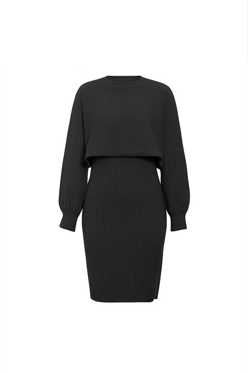 Cropped Lantern Sleeve Sweater and Ribbed Knit Midi Dress Two Piece Set 5