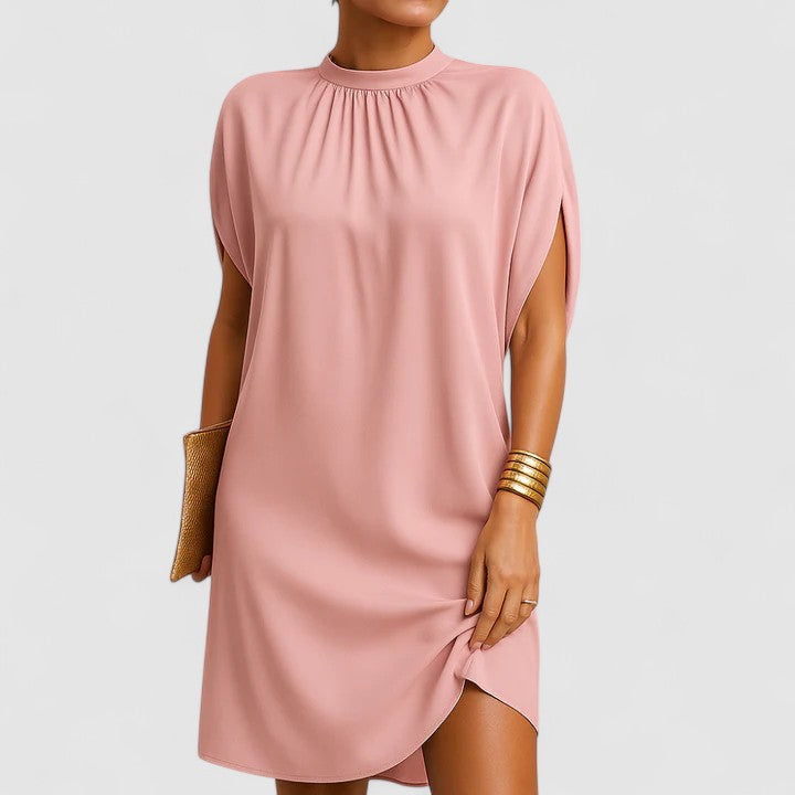 Ruched Mock Neck Sleeveless Shift Dress