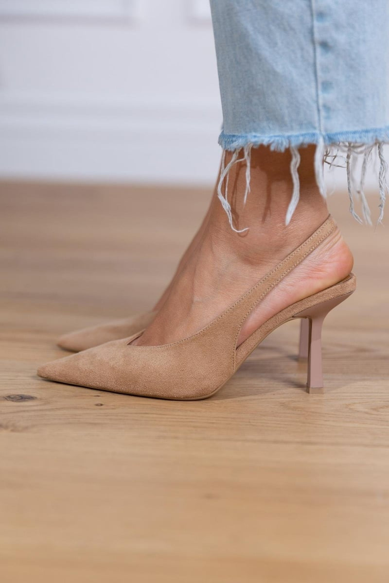 Pointed Toe Suede Look Slingback Stiletto Pumps
