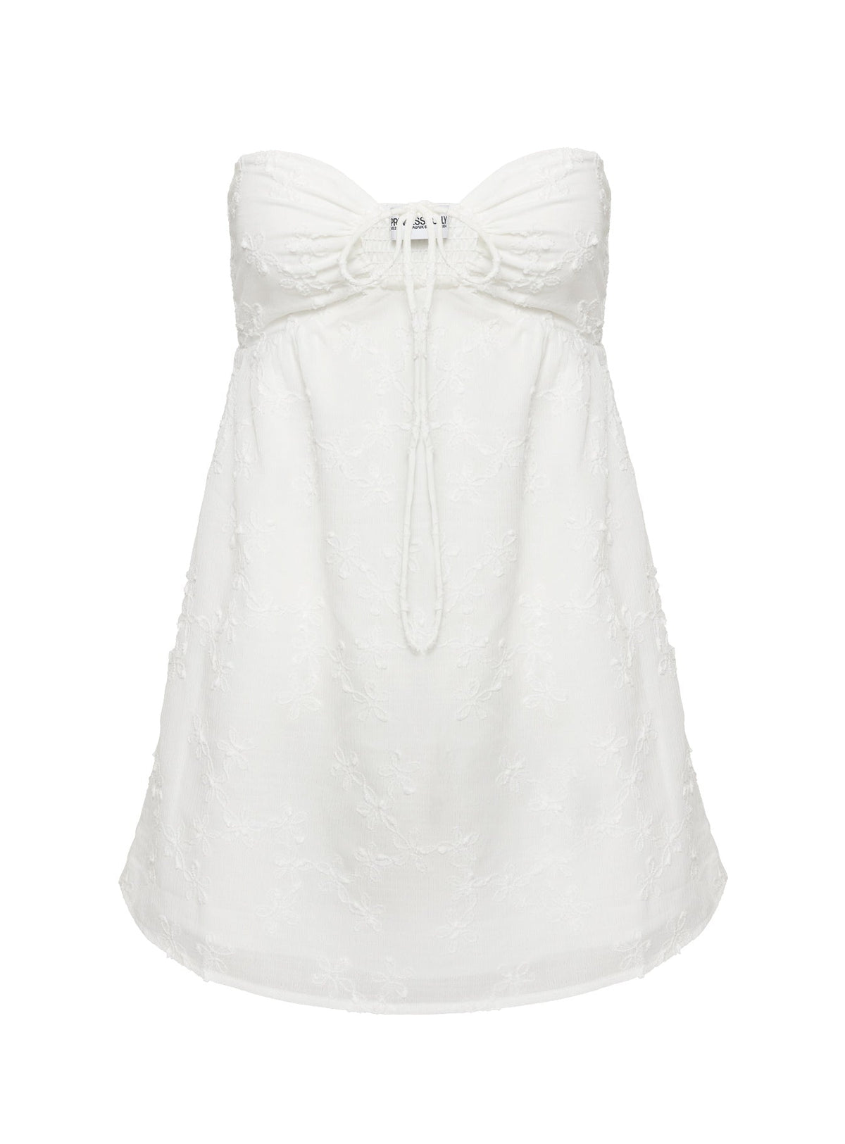 Embroidered Strapless Keyhole Tie Front Babydoll Mini Dress 11