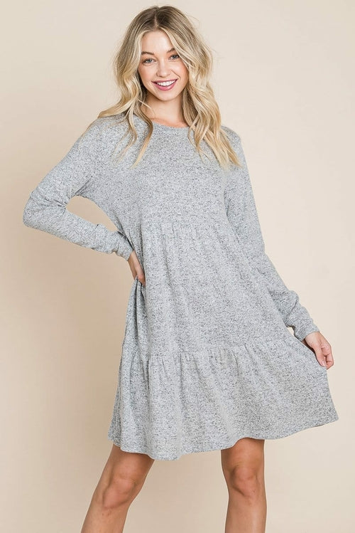 Tiered Mini Dress – Brushed Hacci, Pleated Layers Grey
